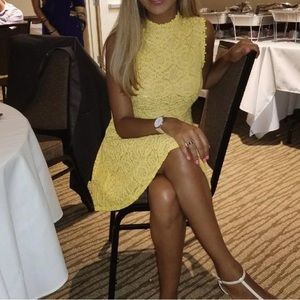 Pastel yellow laced dress, double lined, intricate detail